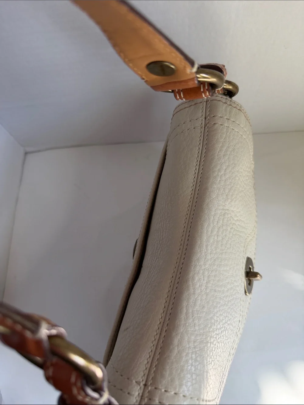 Coach Cream Leather Shoulder Bag with Gold Turn-Lock